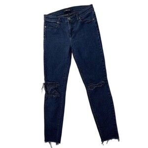 J Brand Size 28 Womens Jeans Blue Mercy Cropped Skinny Distress Raw Hem